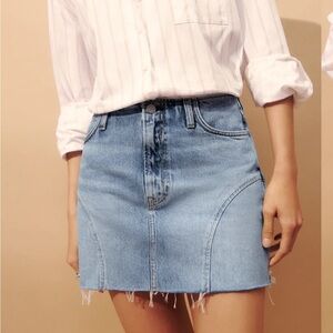 Reformation Denim Mini Skirt - “Bec” light blue distressed
